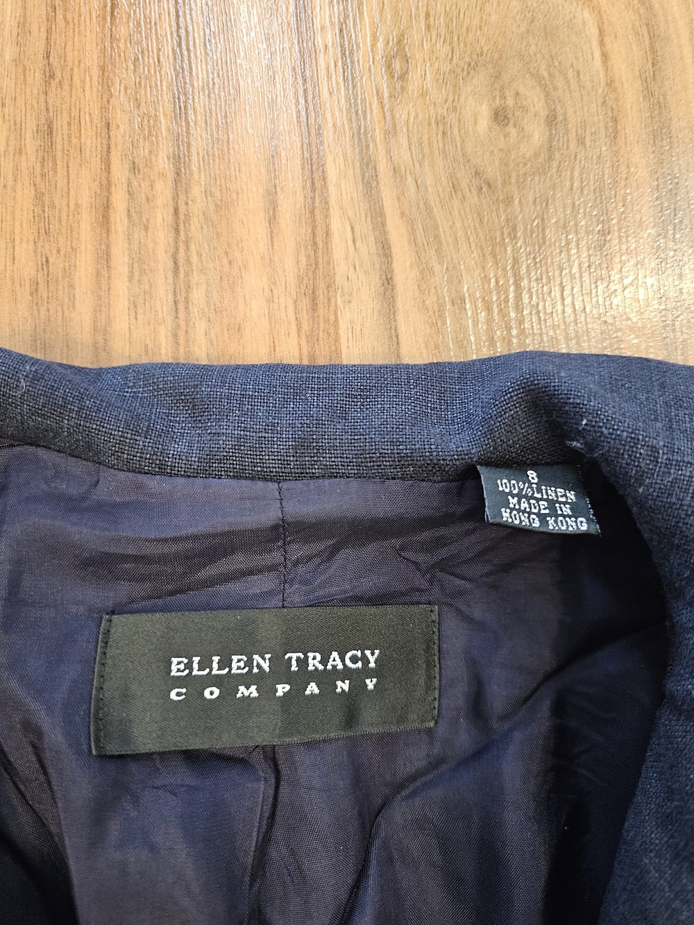 Vintage Ellen Tracy 100% Linen Navy Sailor Collar Blazer Jacket - Picture 3 of 15